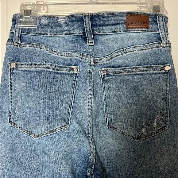Judy Blue Wide Leg Crop Jeans Light Wash Distressed Denim Size 24 - Picture 5 of 8